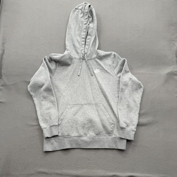Nike Hoodie Mens Medium Gray Pullover Fleece Embroidered Swoosh Kangaroo Pocket - Picture 1 of 11